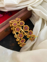 Gold Look Alike AD Stone Bangle-Double Flower-Red-G5061